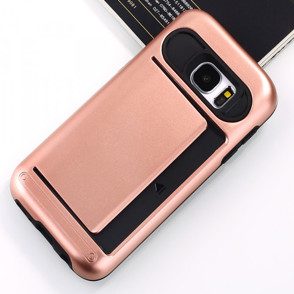 Wholesale Samsung Galaxy S7 Card Slots Hybrid Case (Rose Gold)